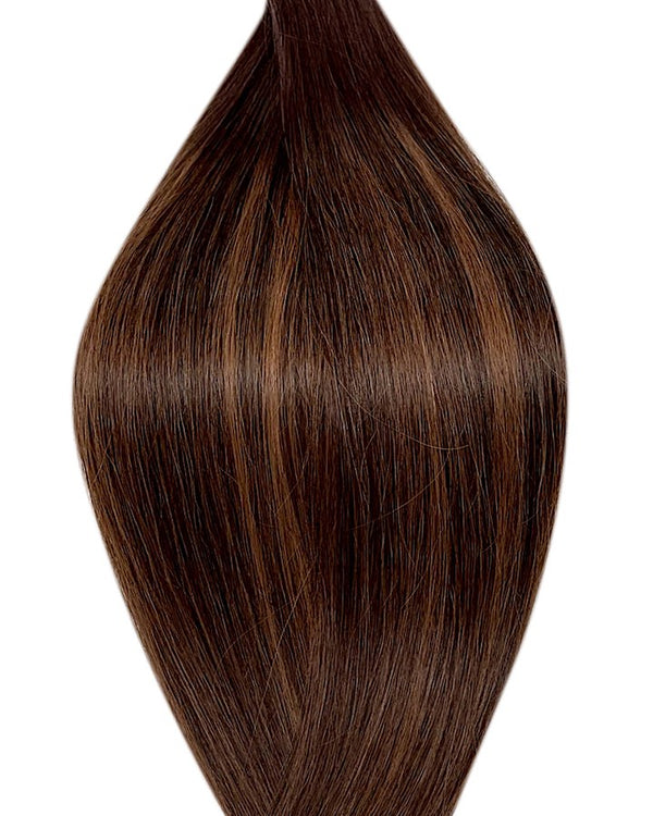 Human micro ring hair extensions UK available in #T2P2/6 balayage dark brown light chestnut brown mix rich espresso