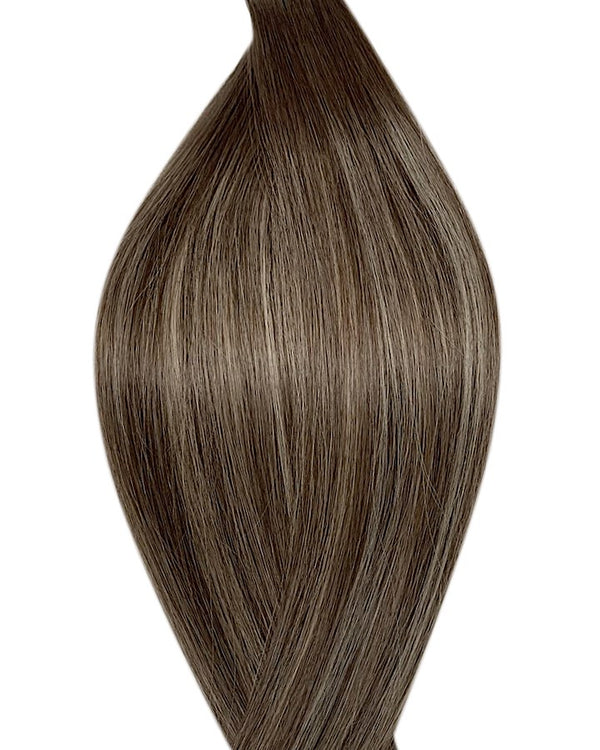 Human micro ring hair extensions UK available in #T7P7/16 balayage light ash blonde medium ash blonde mix espresso frappe