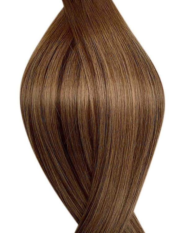 Human pre-bonded hair extensions UK available in #T4P4/14 balayage medium brown dark blonde mix Caramel Cappuccino