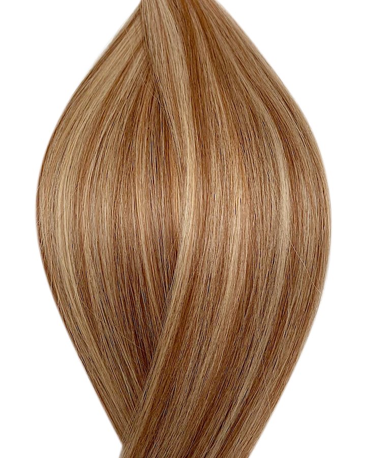 Human pre-bonded hair extensions UK available in #P6/613 light chestnut brown bleach blonde mix Vienna velour