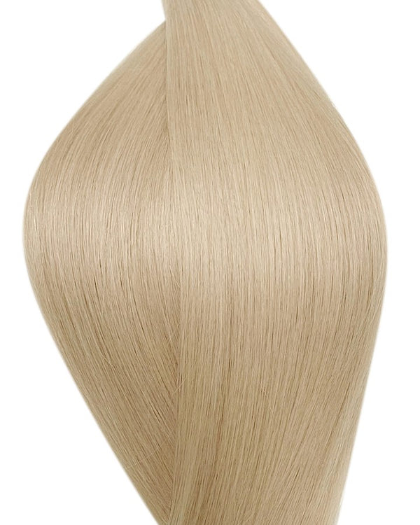 Human pre-bonded hair extensions UK available in #60B platinum ash blonde pearl glow