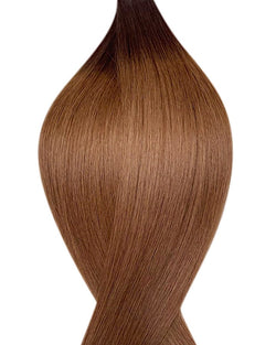 Human micro ring hair extensions UK available in #T2/6 root stretch dark brown light chestnut brown spice latte