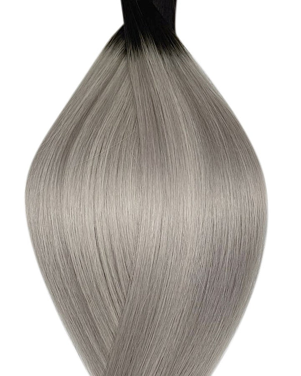 Human micro ring hair extensions UK available in #T1B/66 root stretch off black silver black iced coffee